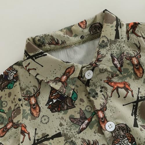 Baby Boy Hunting Outfit Duck/Camo Print Dress Shirt Bodysuit Lapel Button Summer Short Sleeve Romper Top4