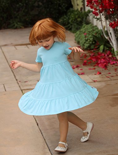 City Threads Big Girls' Super Soft Cotton Short Sleeve Tiered Dress for School Park Play and Party2