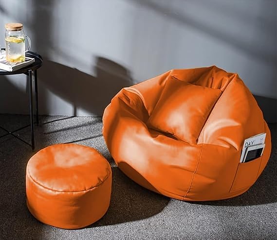 Image of IVIKA 4XL Bean Bag with Beans Filled | Gaming Chair | Premium Leatherette, Double Stitching | for Lounge & Bedroom | (4XL - Orange)