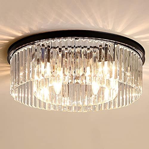 FPLMARD 15.7in Modern Crystal Chandelier, Simple Round Chandelier, LED E14 Hanging Lighting Fixture Adjustable Height for Dining Room, Kitchen Island, Bedroom Living Room