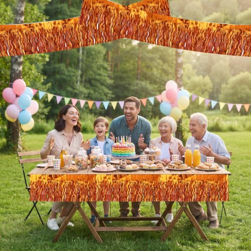 Image of BEISHIDA 3 Pack Orange Wavy Foil Fringe Garland 30ft Tinsel Wall Decor