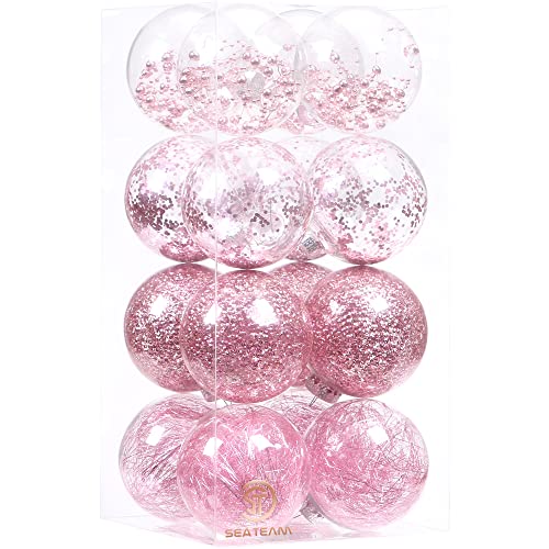 Sea Team 16-Pack Clear Christmas Ball Ornaments with Fillers, Pink