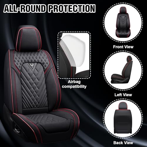Image of GMC Seat Covers Custom Fit for GMC 2000-2026, Waterproof Nappa Leather Car Seat Cover, Comfortable and Anti-Slip Full Set Car Seat Covers(5 Seats /Black Red)