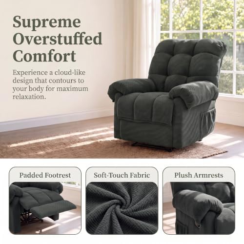 Image of Oversized Manual Recliner Chair with Side Pockets for Home, Gray