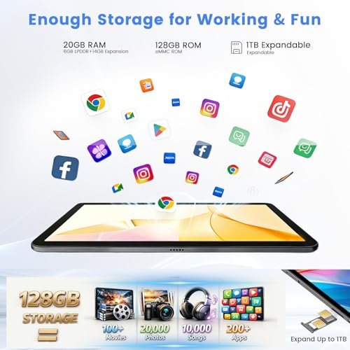 Image of Tablet, Android 15 Tablet, 20GB RAM 128GB ROM 2TB Expansion, A733 8-Core Processor, 12 inch Large Touch Screen 2K Display, 5MP+13MP Camera, WiFi6, 8000mAh Battery, Support 20W Fast Charge, Metal Grey