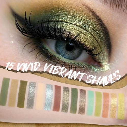 Image of UCANBE 15 Color Eyeshadow Palette Matte Shimmer Metallic, Olive Green Earth Tone Highly Pigmented Long Lasting Blendable Eye Makeup Palette for Natural to Bold Looks