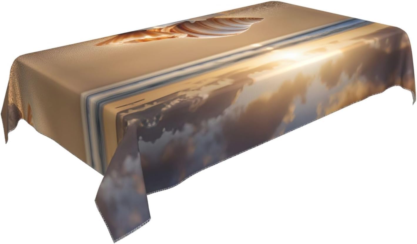 Kwadratowy obrus 160 x 160 cm Plaża Ślimak, tkanina poliestrowa odporna na plamy i zmywalna, ochraniacz na stół dla 4-6 osób, do użytku w kuchni, salonie wewnątrz i na zewnątrz 6379v