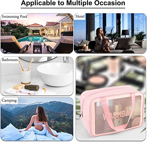 Image of KUKLAR Wash Bag Pouch for Travel Kit Toiletry Bag Cosmetic Bag Make Up Box for Brushes,Accessories with Handle,Large Capacity Translucent Waterproof Travel Storage Organizer Set of 1(Pink)