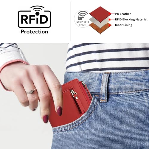 Image of GOIACII Small Women's Wallet Compact Bifold Credit Card Holder Mini Ladies Purse with 2 Zipper Coin Pockets