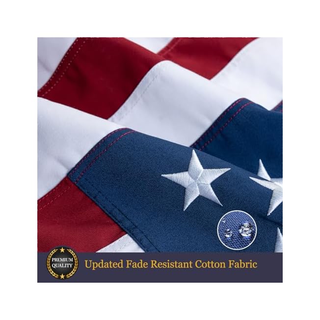 Homissor 100% Cotton Flag American Flags 3x5 Ft New Cotton USA Flag Heavy Duty Outdoor Fade Resistant Embroidered Stars