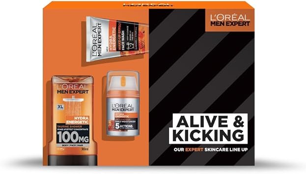 L'Oreal Men Expert Gift Set, Hydra Energetic Alive and Kicking Shower Gel, Moisturiser and Face Wash