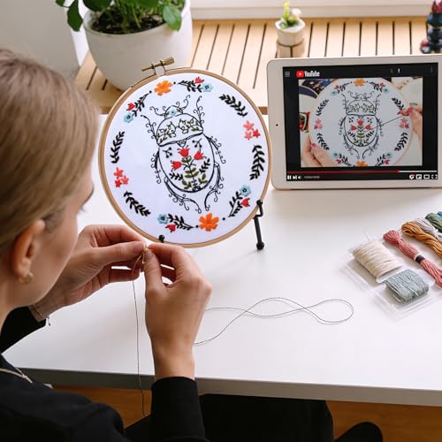 Image of Armindou Hand Embroidery Kits for Beginners Adults, Insect Flowers Embroidery Set Needlepoint Kits, Spider Stamped Cross Stitch Kits for Beginners Adults, 3 Embroidery Hoops (Attached Video Tutorial)