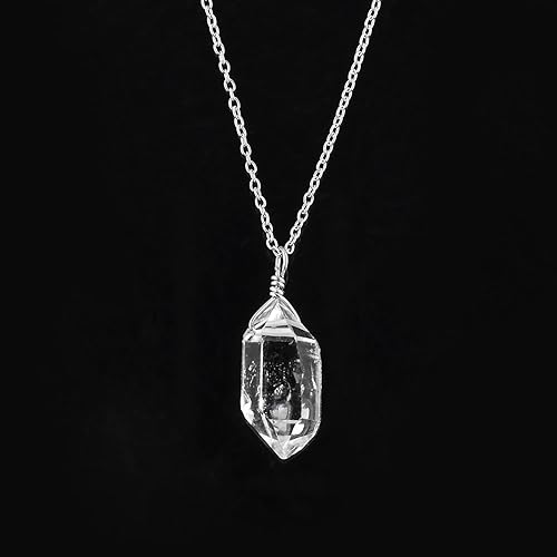 Miniatura 2 de AAA Rhodium Plated 925 Sterling Silver Raw Herkimer Diamond Quartz Pendant Necklace, Natural Gemstones Solitaire, Birthstone, Handmade Dainty
