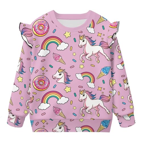 Girls Sweatshirt Toddler Crew Neck Sweatshirts Aesthetic Long Sleeve Shirts Tops with Ruffle Sleeves Fall Clothes