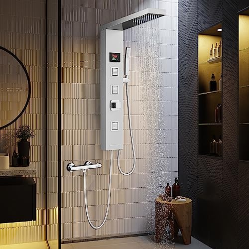 ROVOGO LED Duschpaneel ohne Armatur, 5-Funktion Gebürsteter...
