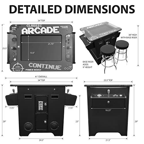 Creative Arcades Full Size Commercial Grade Cocktail Arcade Machine W/Riser | 2 Player | 60 Games | 26" Lcd Screen | Square Glass Top | 2 Sanwa Joysticks | 2 Stools Included | 3 Year Warranty #TOP28