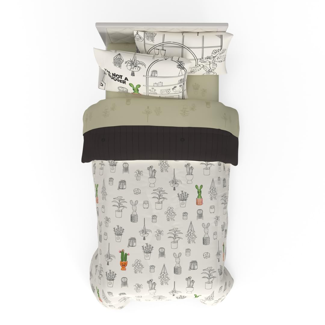 Franco Miniverse Succulent Plants Bedding 5 Piece Super Soft Reversible Comforter and Sheet Set with Sham, Twin, (Officially Licensed Product) โ image 1
