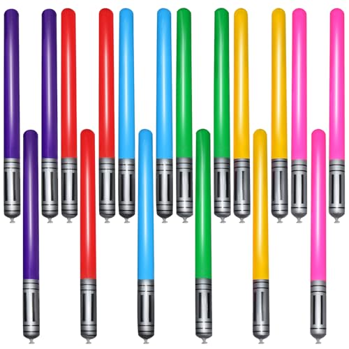 Decorazione di compleanno con spada laser: i 18 palloncini Star con spada laser contengono 6 colori, 3 per ogni colore (rosso, rosa, giallo, verde, blu, viola), per un totale di 18 palloncini con spada luminosa, palline luminose colorate per voi. Le grandi feste rendono ancora più divertente