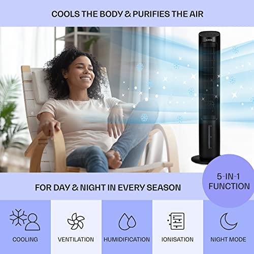Klarstein Mobiele airconditioner, 5-in-1 mobiele luchtkoeler met nachtmodus, ventilator, stil, luchtbevochtiger en luchtreiniger, mobiele airconditioner zonder afvoerslang, torenventilator 360 m³/u, - Afbeelding 3