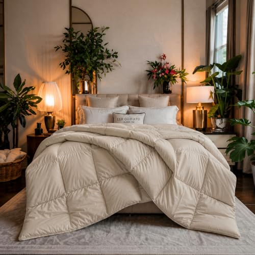 Image of Luxury Hotel Collection Cotton Comforter | All-Season Lightweight Quilt for Hot Sleepers | Plush, Breathable & Box-Stitched (King) Ivory