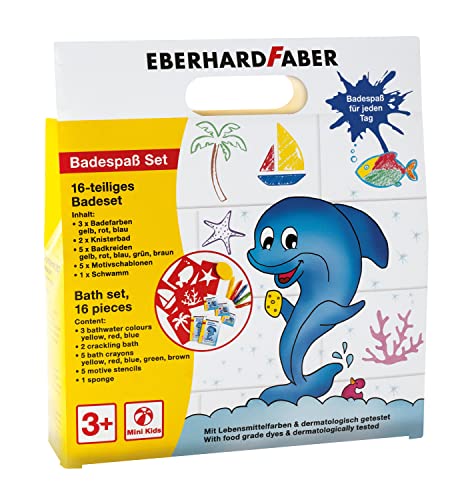 Eberhard Faber 524116 - Set de baño para niños 16 piezas, con crayones de baño, colores de baño, plantillas, esponja, baños crepitantes, caja de diversión para el baño