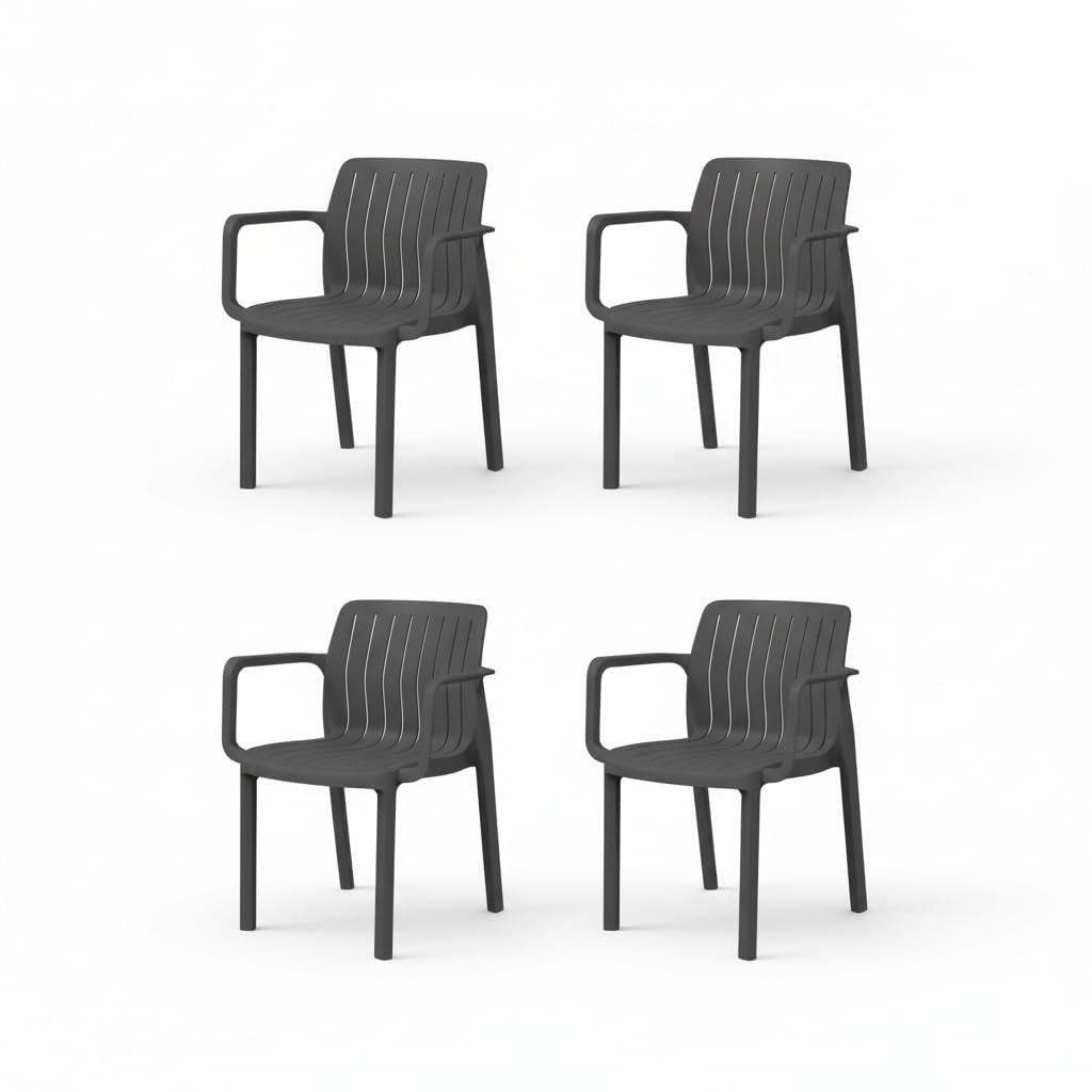 SP Berner SHAF - Pack 4 Sillas de Jardín Apilables Lea – Exterior Terraza y Catering – Plástico Reciclado Resistente UV – Diseño Ergonómico – Fabricadas en España – Antracita