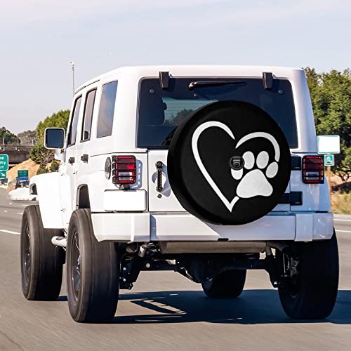 Image of Dog Pet Paws Love Heart Spare Tire Cover with Backup Camera Hole Wheel Tire Cover Fit Trailer, RV, SUV and Many Vehicle 12inch