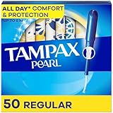Tampax Pearl Plastic Tampons, Regular Absorbency, Unscented, 50 Count
