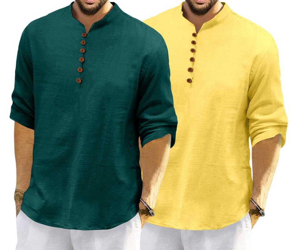 Image of ROYALSCOUT Men's Cotton Polyester Blend Solid Regular Fit Full Sleeve Short Kurta | Ethnic, Lightweight Summer Kurta for Daily & Occasion Use
