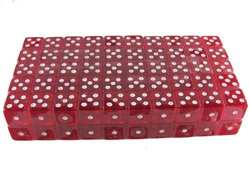 Brybelly 100 (sto) 19 mm 6-stronna czerwona kostka do gier, idealna do gier w pokera