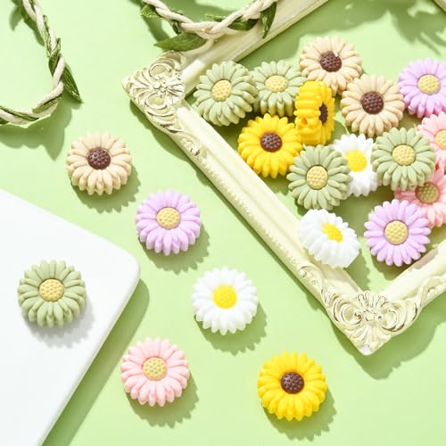 UR URLIFEHALL 20 Pcs Daisy Silicone Beads Colourful Flower Silicone Focal Beads for Jewellery Crafts DIY Garlands Lanyards Making Gift Decor - Image 4