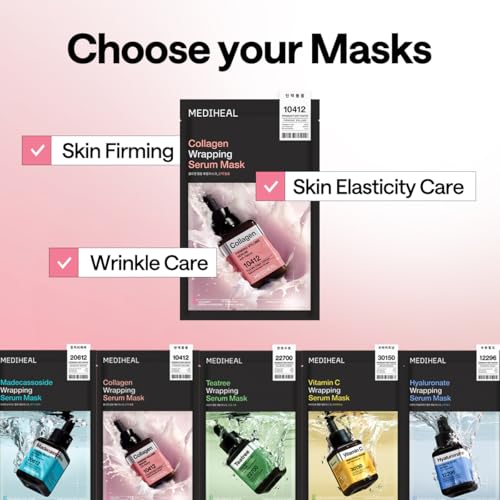 Image of MEDIHEAL Wrapping Serum Mask [Firming Volume] - Deep Elasticity Boosting Face Sheet Mask, Retinol & Adenosine - Smooths Fine Lines with Micro Liposome Delivery (10 Sheets)