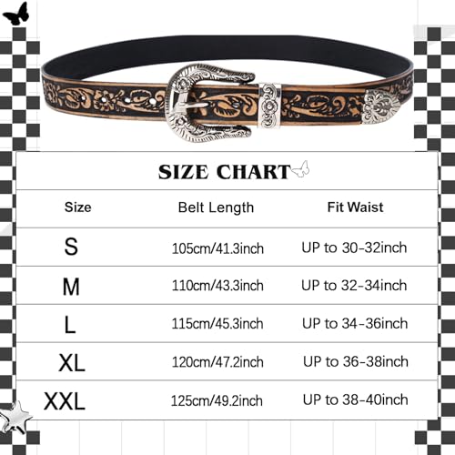 Western Floral Engraved Embossed Tooled Genuine Leather Belt, Vintage Distressed Punk Belt Cowboy Belts for Jeans Dresses3