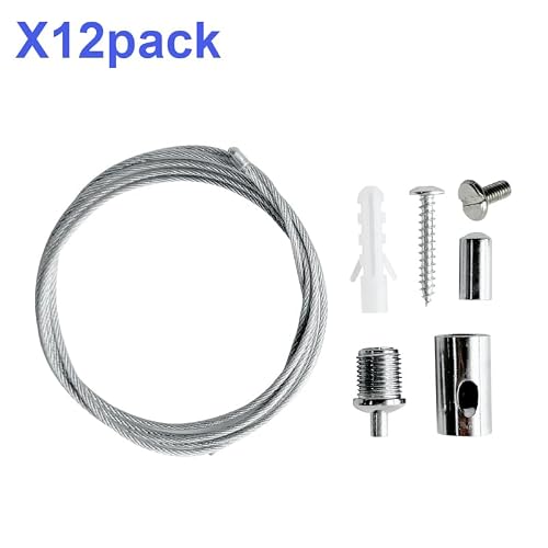 HAMRVL 12 Pcs Hexagon Garage Lights Lighting Suspension Cable Kit - 3.28ft Steel Hanging Chain Wire Rope,Adjustable Hexagon LED Lights Hanging Wire Kit for Honeycomb Lights Aquarium Lights,Load 6.6 Lb