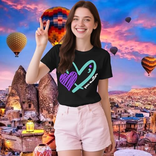 Womens Suicide Awareness Shirt Suicide Prevention T-Shirts Blue and Purple Hearts Tee Mental Health Matters Tops2