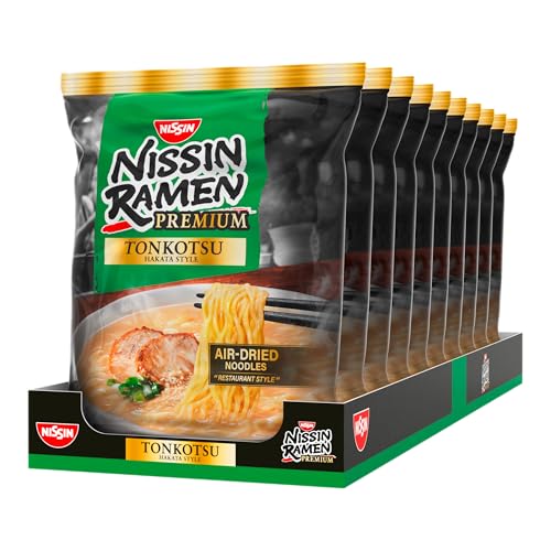 Nissin Ramen Premium - Tonkotsu 10er Pack luftgetrocknete Instant-Nudeln japanischer Art mit authentischem Tonkotsu-Geschmack getrocknetem Lauch und Sesamsamen (10 x 88 5g)