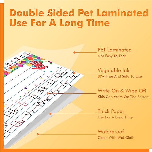 40 PCS Desk Nameplates, Waterproof Confetti Desk Name Tags with Alphabet, Number Line 1-30 Erasable and Reusable Traditional Manuscript Name Plate for Classroom School Student (12” x 3.5”)