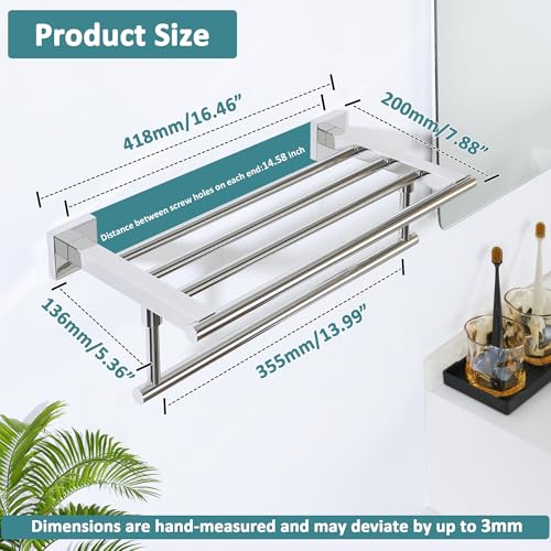 16 Inch Bathroom Towel Rack Wall Mounted - Stainless Steel Shelf