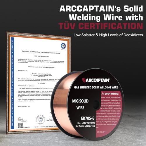 Image of ARCCAPTAIN Mig Welding Wire, Mig Wire ER70S-6 2Lbs Gas Solid Carbon Steel Low Splatter Mig Welding Wire Compatible With Lincoln Miller Forney Harbor Welder 1KG (0.035 inch 2Lb)