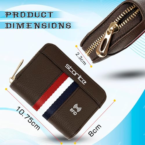Image of Storite PU Leather 9 Slots RFID Blocking Credit Debit Card Holder Wallet Money Zipper Coin Purse for Men & Women (Brown Tricolor Strip)
