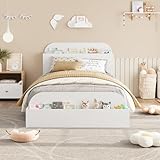 GarveeHome Twin Size Bed Frame, Wooden Beds with Storage Headboard and...