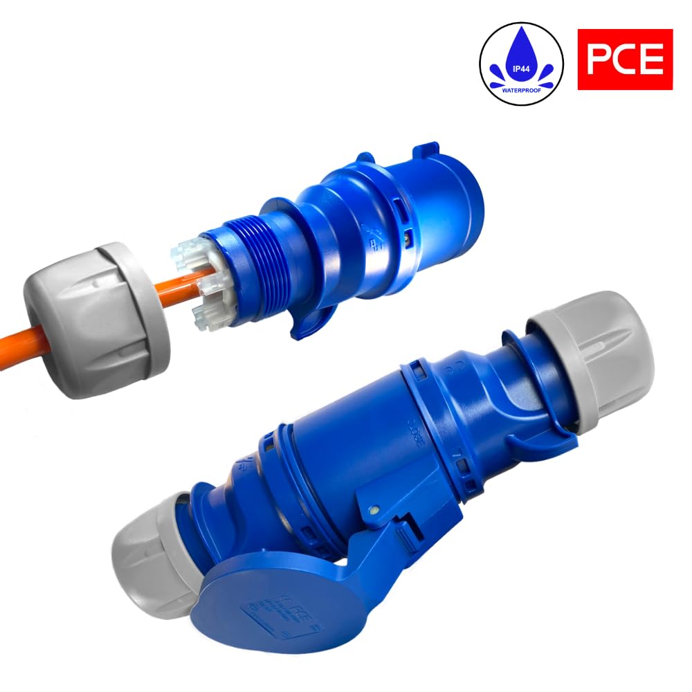 Hilark - Prolunga elettrica per tamburo H07BQ-F, 3 g2,5 mm (3 x 2,5 mm), con spina industriale CEE a 3 poli, per camper, roulotte, barca, cantiere (45 metri, arancione)