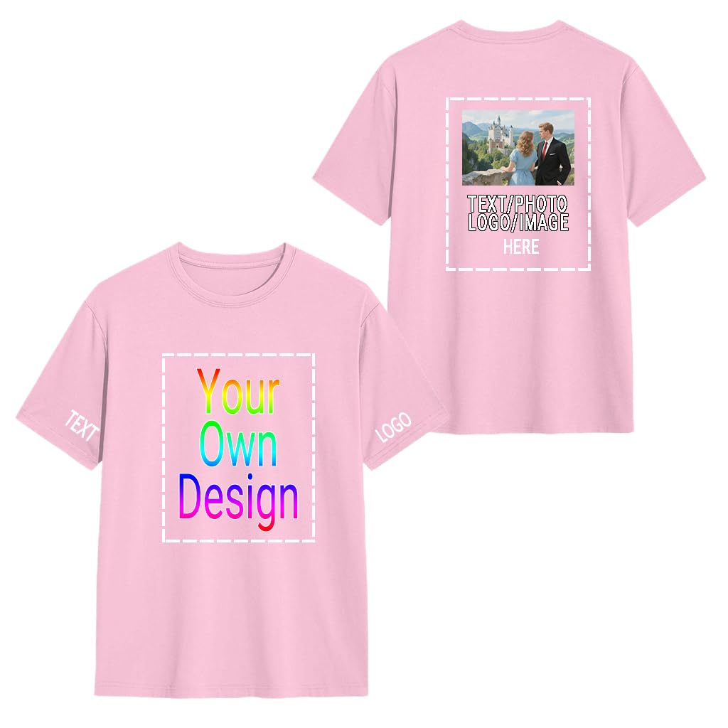 DQHXTK Personalised Photo T-Shirt Premium Unisex - Ideal for Stag/Hen Events,Birthday, Christmas,Memorial, Workwear, Front Photo Print, Customisable for Any Occasion Pink