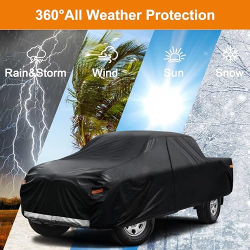 Image of Kayme Truck Cover Custom Fit Chevy Silverado 1500(1998-2018) Regular Cab Long Bed. Full Exterior Heavy Duty Outdoor Pickup Truck Car Cover Waterproof All Weather.Car Tarp for Wind Sun Dust Protection.