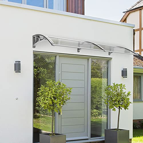 VOUNOT Vordach für Haustür 200 x 80 cm, Überdachung Haustür aus Aluminium und Polycarbonat, Transparentes Pultbogenvordach, Pultvordach