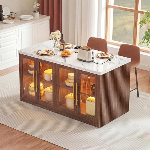 Homiflex Kitchen Island with Storage, Imitation Marble Island Table with