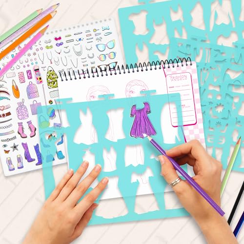 Fashion Angels Fashion Design Sketch Portfolio - Sketch Book for Beginners, Sketch Pad with Stencils and Stickers for Kids 6 and Up, Brown(Covers May Vary) - Image 7