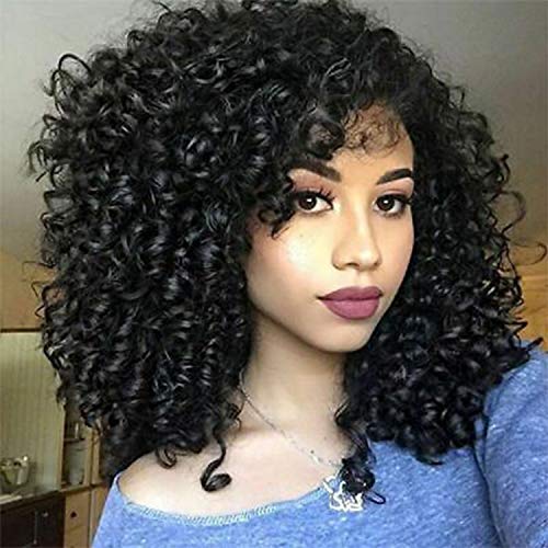 Short Black Kinky Curly Afro Wig with Bangs for Black Women Natural Synthetic Curly Heat Resistant Wigs for Women Cosplay Wigs