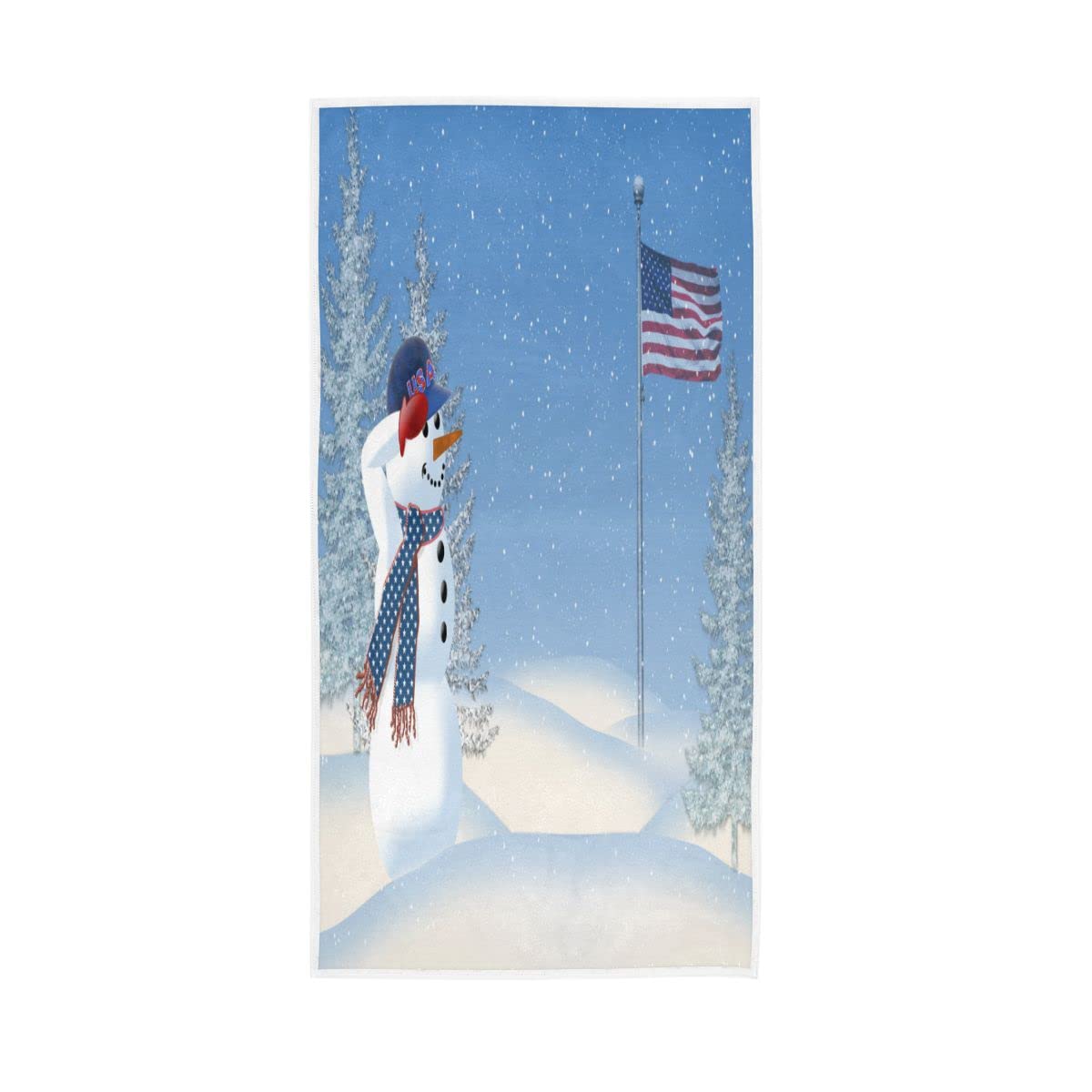 LSRCPD Funny Patriotic Snowman American Flag Soft Bath Towel Large Hand Towels Multipurpose for Bathroom Hotel Gym Spa 30"x15"