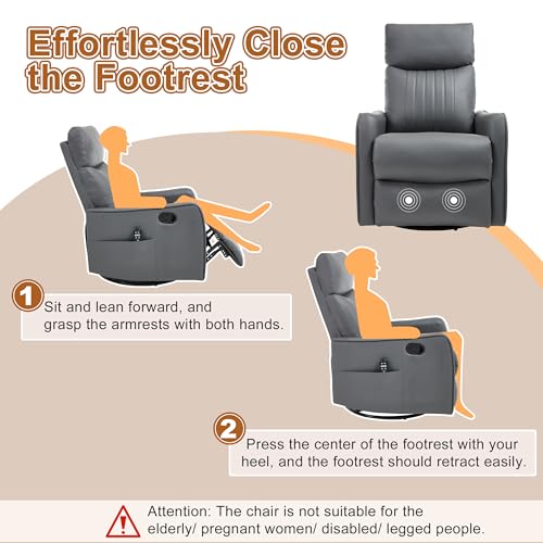 Image of Manual Swivel Rocker Recliner Chair for Adults, Overstuffed Reclining Glider Chair for Nursing with Vibration Massage & Heat, Living Room Rocking Recliner 2-Stage backrest, Faux Leather Gray